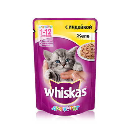 Whiskas для котят желе с индейкой 85 гр.